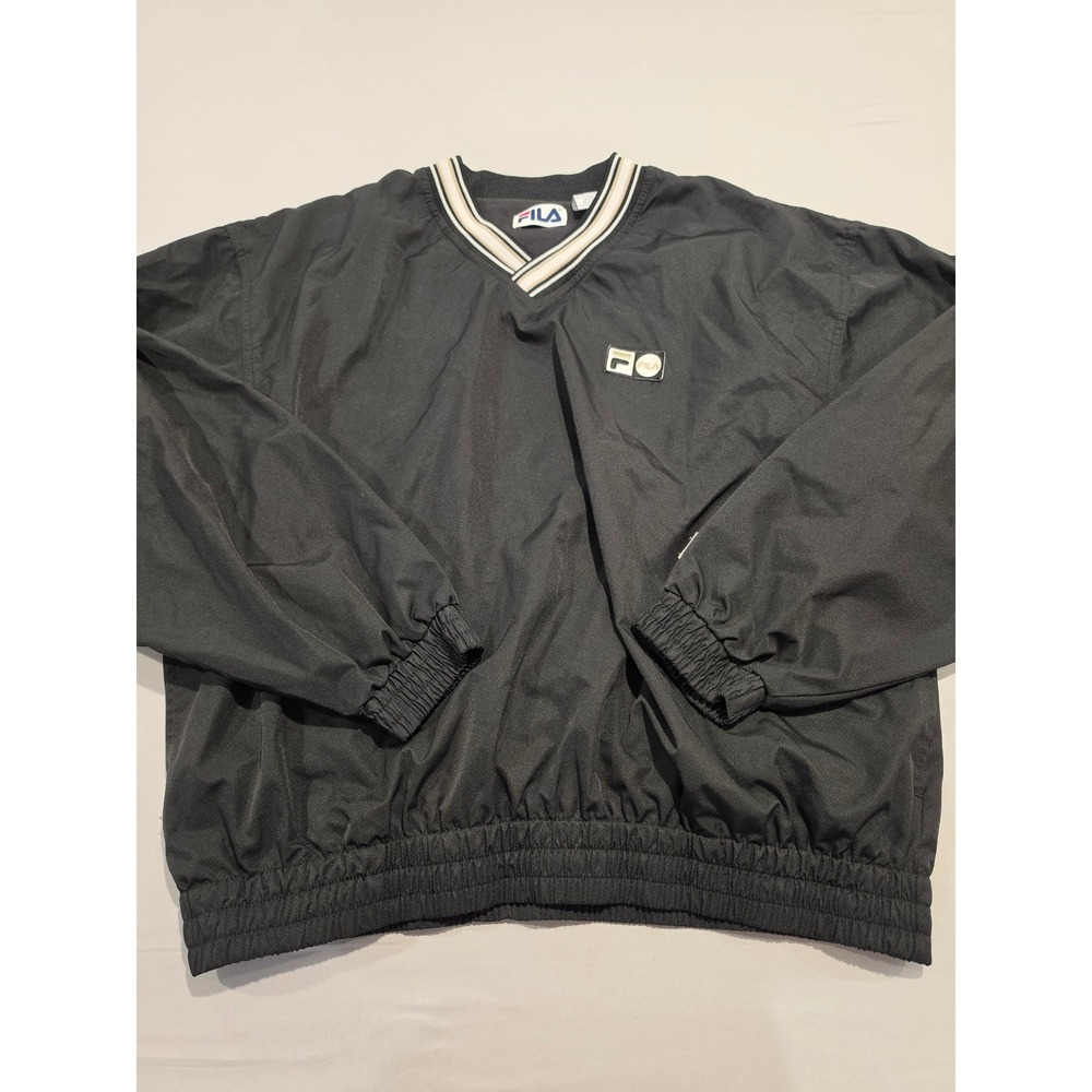 Vintage Fila‎ V-Neck Windbreaker Pullover Black Mens Retro Sportswear Large L